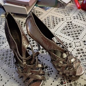 Cathy Jean Women's Strappy Stilletos Metallic Heels Size 8.5